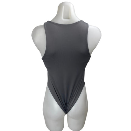 Zara Women's Gray Sleeveless High Neck Thong Cami Tank Bodysuit Top Size M