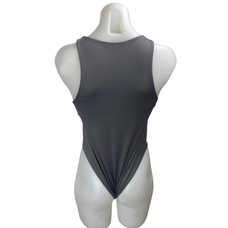 Zara Women's Gray Sleeveless High Neck Thong Cami Tank Bodysuit Top Size M