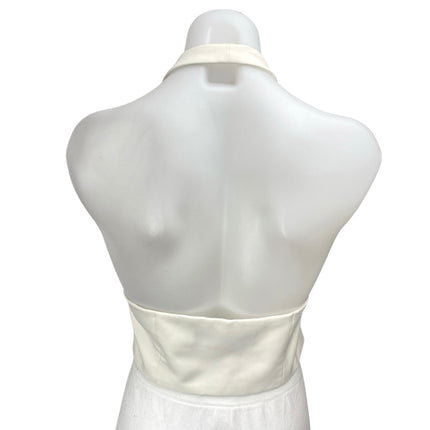 Zara Women's White Sleeveless Halter Open Back Button Down Vest Crop Top Size M