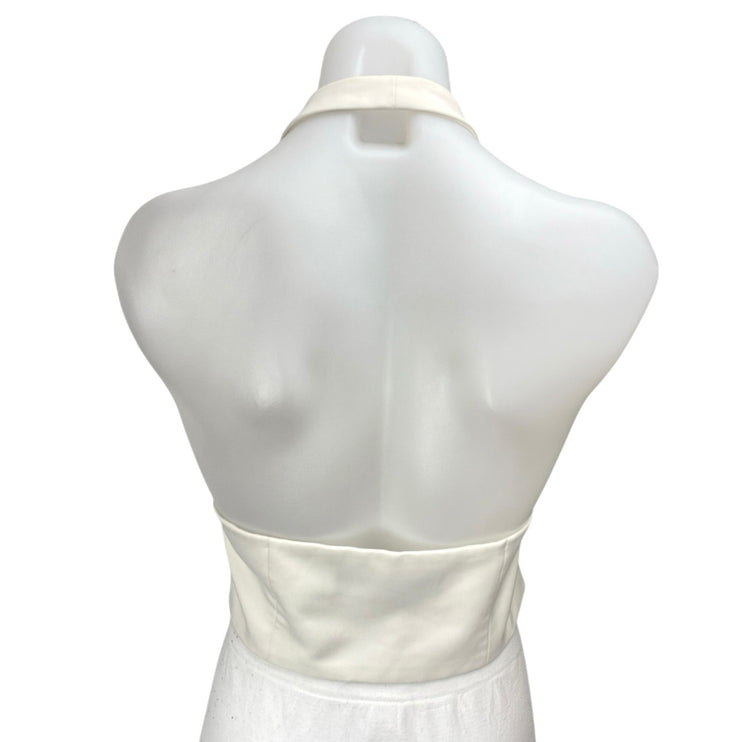 Zara Women's White Sleeveless Halter Open Back Button Down Vest Crop Top Size M