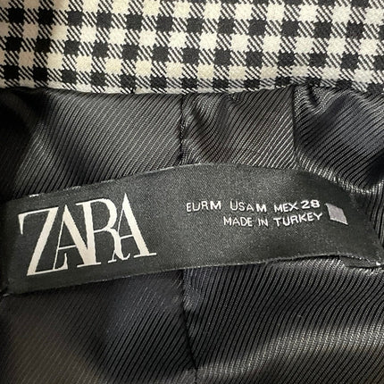 Zara Black White Gingham Plaid Checkered Long Sleeves Blazer Coat Jacket Size M