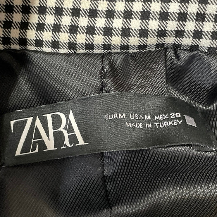 Zara Black White Gingham Plaid Checkered Long Sleeves Blazer Coat Jacket Size M