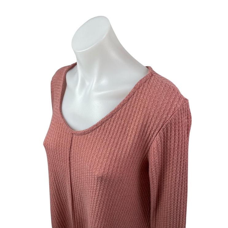Altar'd State Women's Pink Waffle Knit Long Sleeve Thermal Tunic Sweater Top S
