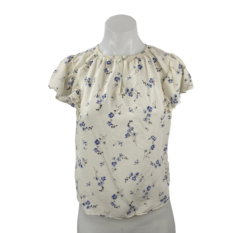 Rebecca Taylor Francine 100% Silk Women's Floral Flutter Sleeve Blouse Top Sz 4
