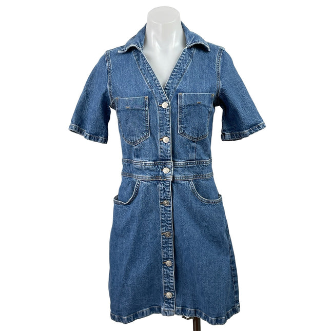 zara denim dress mini Womens Blue Short Sleeve Button Down Collared A-Line D – Brie Adult Mermaid Blue and Asymmetric hem updated Color:CREAM / LATTE