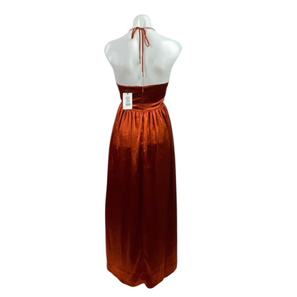 NEW Showpo Emmalyn Burnt Orange Strappy Halter Fit & Flare Maxi Dress Size 4