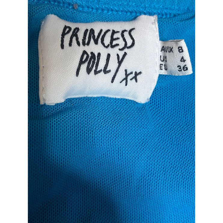 Princess Polly Blue Long Sleeve Cutout Keyhole Tie Ribbed Knit Crop Top Size 4