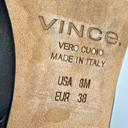 Vince Women's Black Leather Block Heel Round Toe Slip On Classic Ankle Boots 8