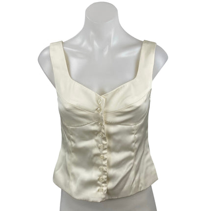 NEW Commense Ivory Silky Satin Sleeveless Button Up Crop Corset Cami Tank Top XS