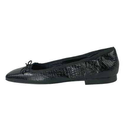 Dolce Vita Anisa Black Snake Embossed Bow Square Toe Ballet Flat Shoes Size 8.5