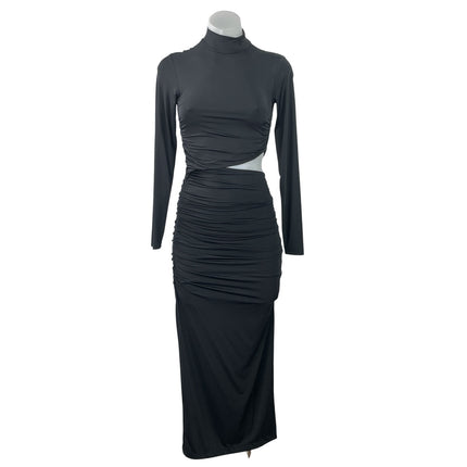 Zara Women's Black Long Sleeve Cutout Waist Mock Neck Maxi Bodycon Dress Size 2