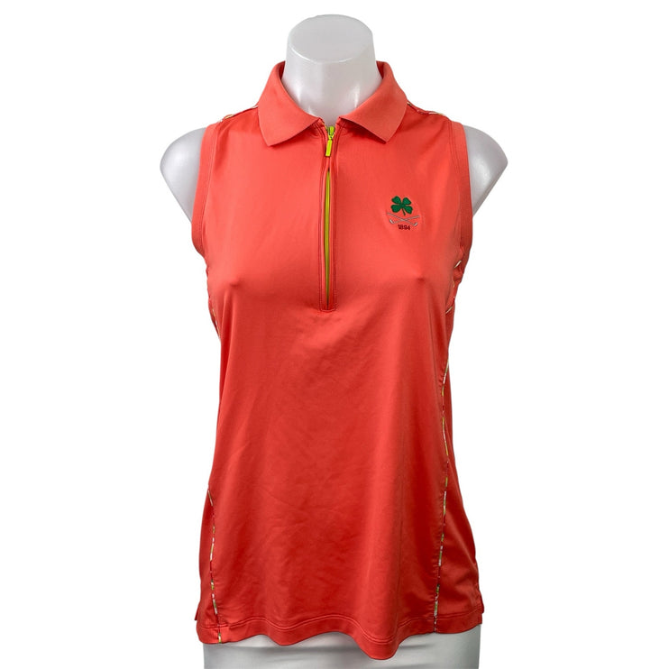 Peter Millar Women Coral Sleeveless 1/4 Zip Collared Tennis Athletic Tank Top M