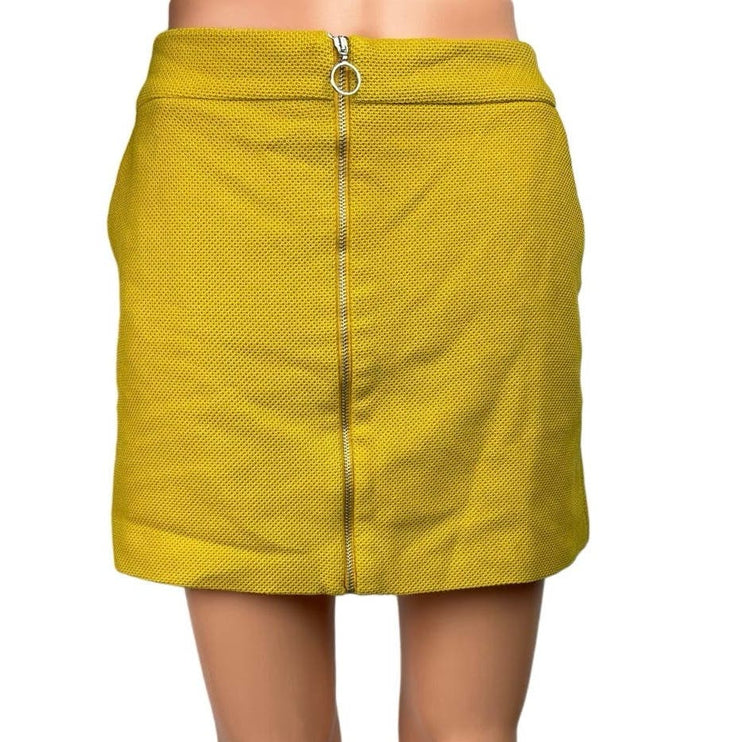 Promod Mustard Yellow Zip Front Pencil Straight Mini Athletic Golf Skirt Size 8