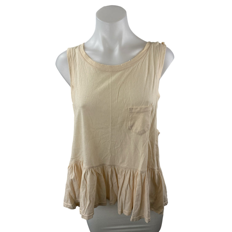 Free People We The Free Beige Sleeveless Ruffle Hem Pocket Boho Tank Top Size S