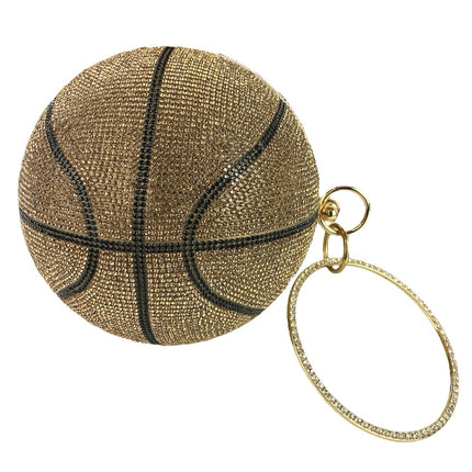 Women's Gold Black Rhinestone Sparkly Evening Clutch Basketball Purse Handbag OS