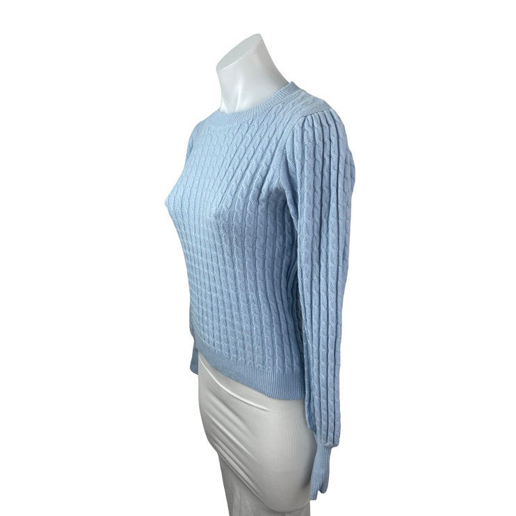 Cyrus Women's Blue Cable Knit Crew Neck Long Balloon Sleeve Sweater Top Size XS