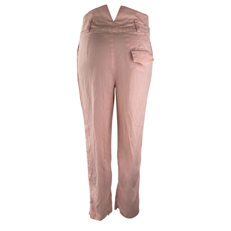 Fleur du Mal Women's Pink Silk Wool Mid Rise Slim Straight Leg Trousers Pants 0