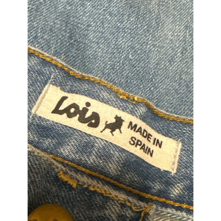 Lois Women's Blue Light Wash Distressed Capri Wide Leg Denim Jeans Shorts Sz 26