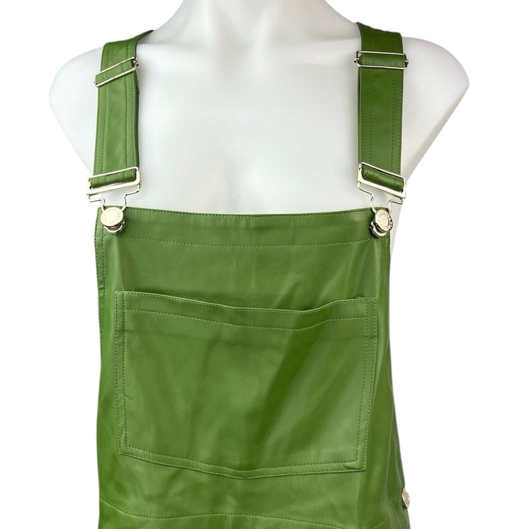 NEW WeWoreWhat Green Basic Faux Vegan Leather Short Overall Romper Jumpsuit M