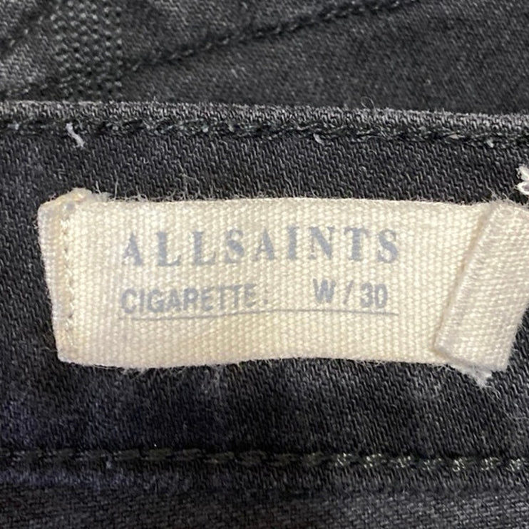 Allsaints Black High Waist Skinny Step Fray Crop Cigarette Denim Jeans Pants 30