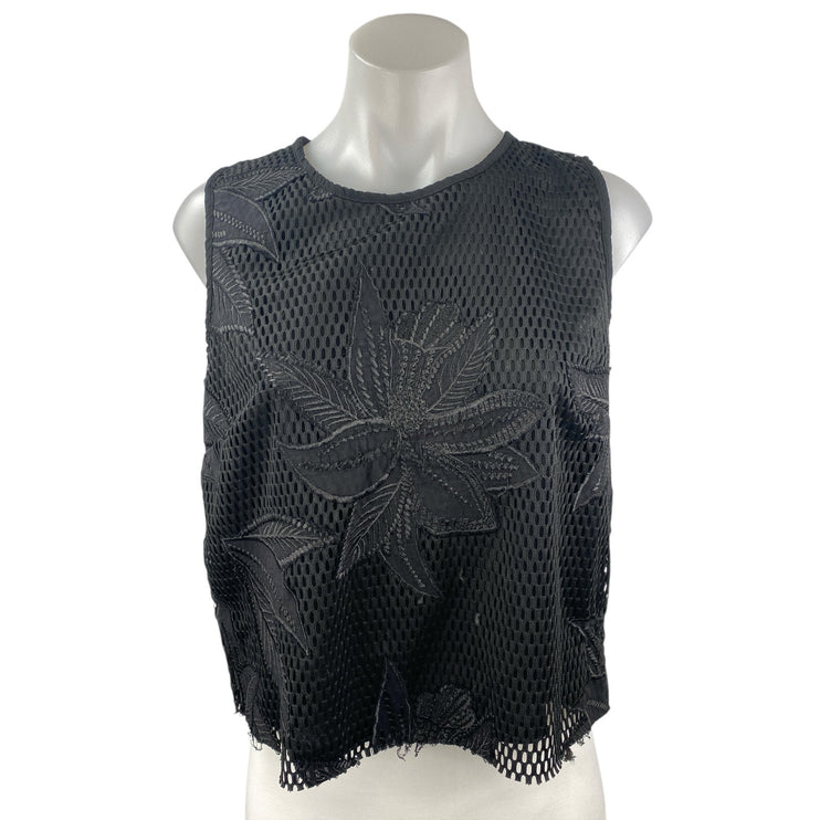 Valette Women's Black Sleeveless Embroidered Floral Eyelet Tank Blouse Top Sz M
