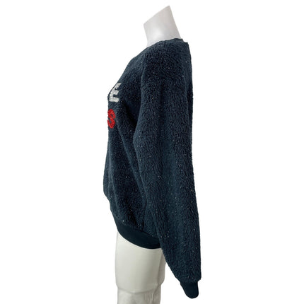 Weekending Gray Jingle Bells Christmas Long Sleeves Fuzzy Fleece Sweater Top M