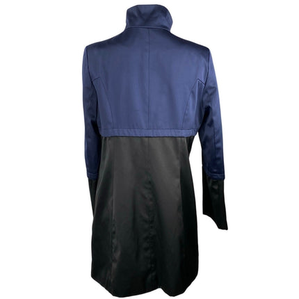 TAHARI Anya Blue Black Colorblock Satin Double Breasted Trench Coat Jacket Sz S