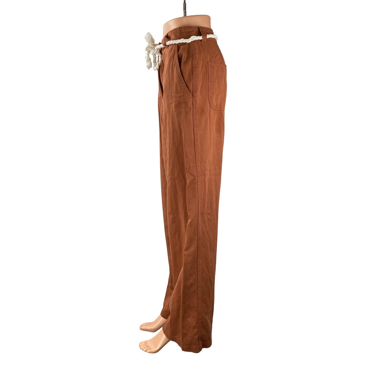 Forever 21 Women's Brown Drawstring Belt Baggy Flare Wide Leg Trousers Pants M