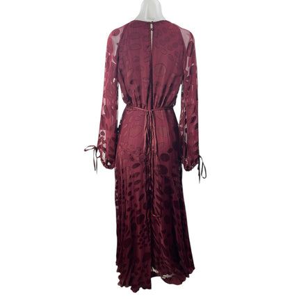NEW Asos Red Silk Satin Jacquard Warped Spot Long Sleeve High Low Dress Size 6P