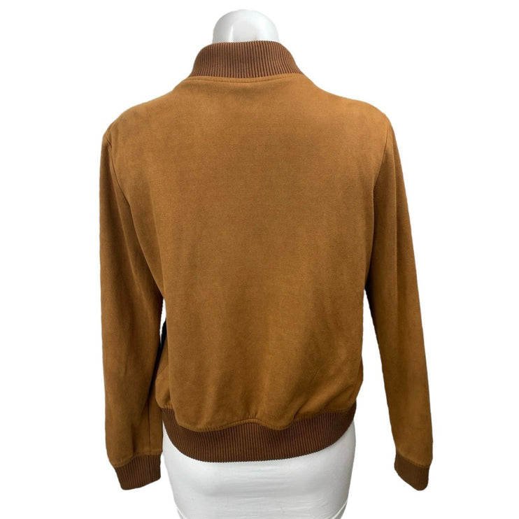 Ellison Women's Brown Faux Suede Full Zip Long Sleeve Bomber Coat Jacket Size S