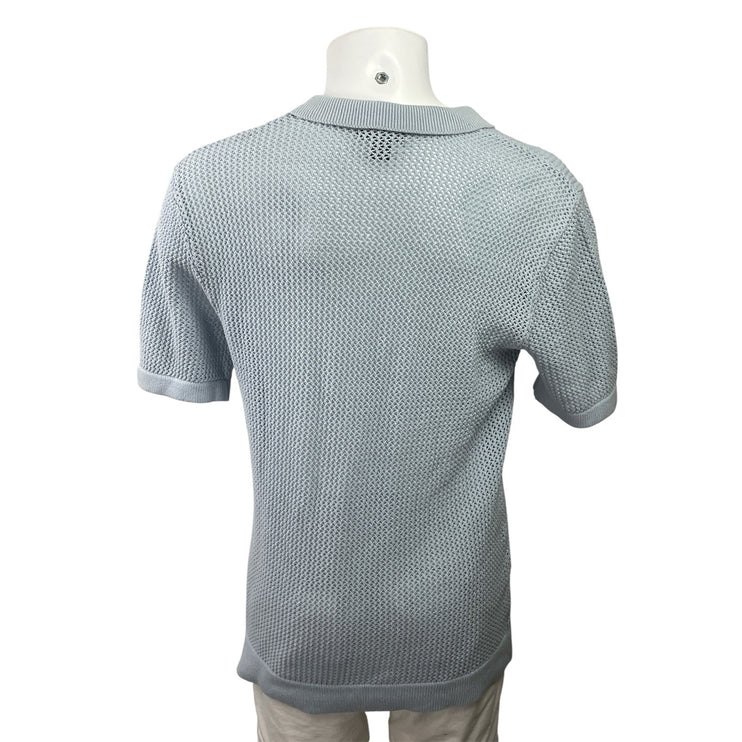 Art of Rhetoric Men's Blue Short Sleeve Open Knit Pocket Polo Shirt Top Size L