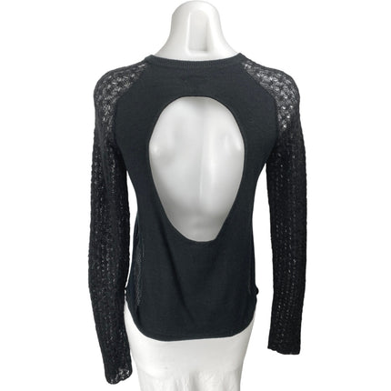 Tildon Women's Black Long Sleeve Open Back Mesh Knit Pullover Sweater Top Size S