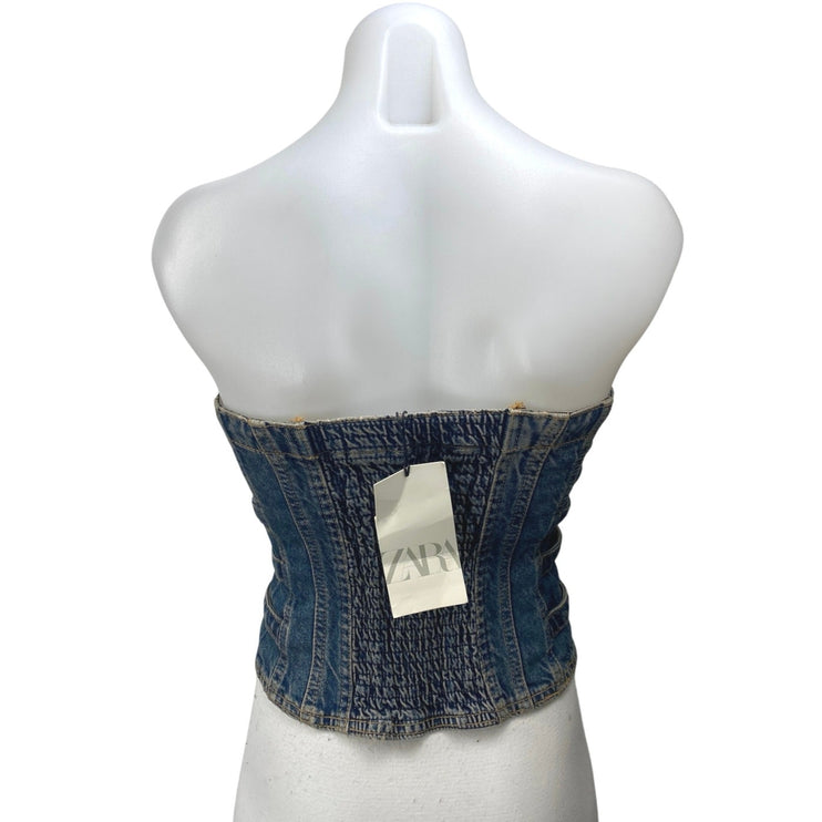 NEW Zara Blue Strapless Sleeveless Denim Jean Tube Bandeau Crop Top Size S