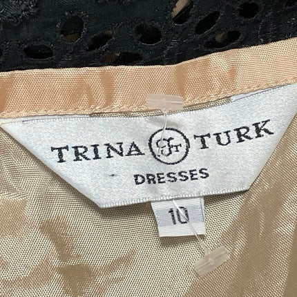 Trina Turk Black Beige Floral Lace Overlay Sleeveless Fit & Flare Midi Dress 10