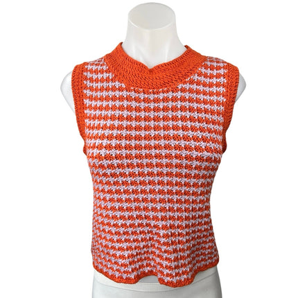 Zara Orange Multicolor Checkered Crochet Knit Sleeveless Sweater Vest Tank Top M