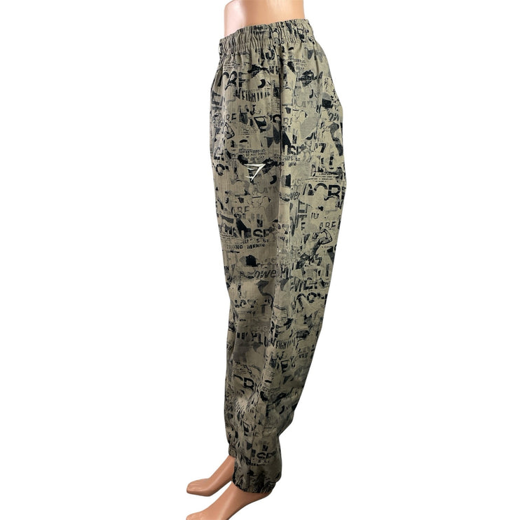 Gymshark Lifting Oversized Women's Brown Printed Woven Jogger Trouser Pants Sz S