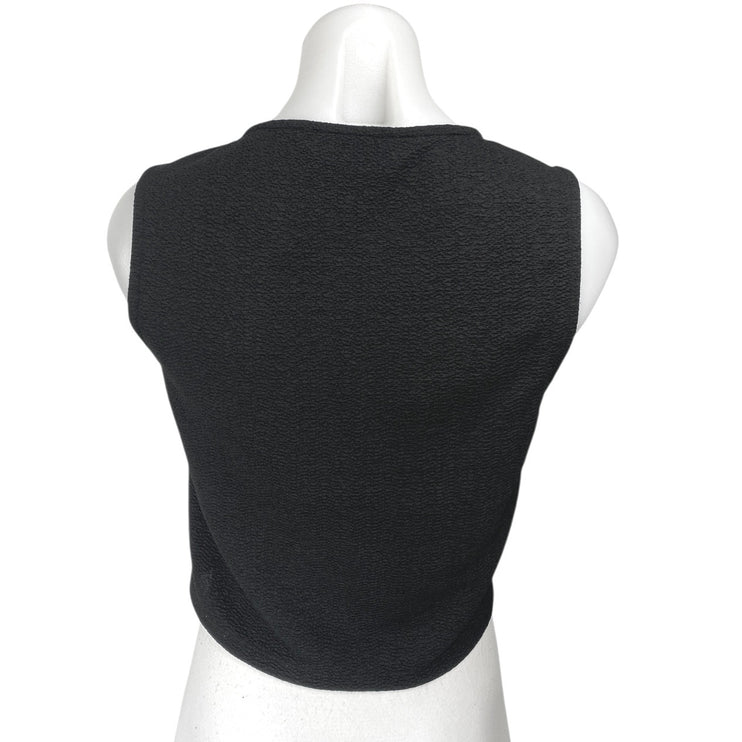 Zara Women's Black Textured Knit Sleeveless Crew Neck Casual Crop Tank Top Sz M
