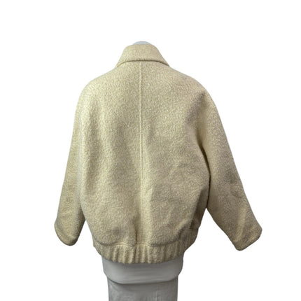 MNG Mango Womens Beige Boucle Oversize Collared Long Sleeve Bomber Coat Jacket S