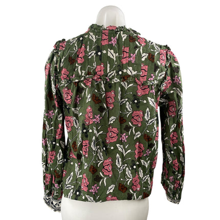 Cleobella Women;s Multicolor Floral Print Tie V-Neck Long Sleeve Blouse Top S