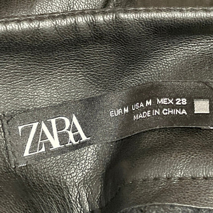 Zara Women's Black Faux Leather Button Down Pleated Low Rise Mini A-Line Skirt M