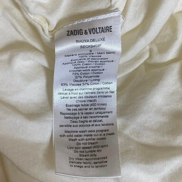 Zadig & Voltaire Deluxe Cream Lace Embroidered Sleeveless A Line Mini Dress Sz S