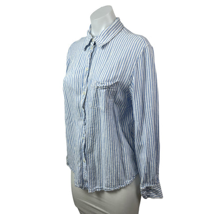 H&M Linen Womens Blue White Striped Collared Long Sleeve Button Down Shirt Top M45