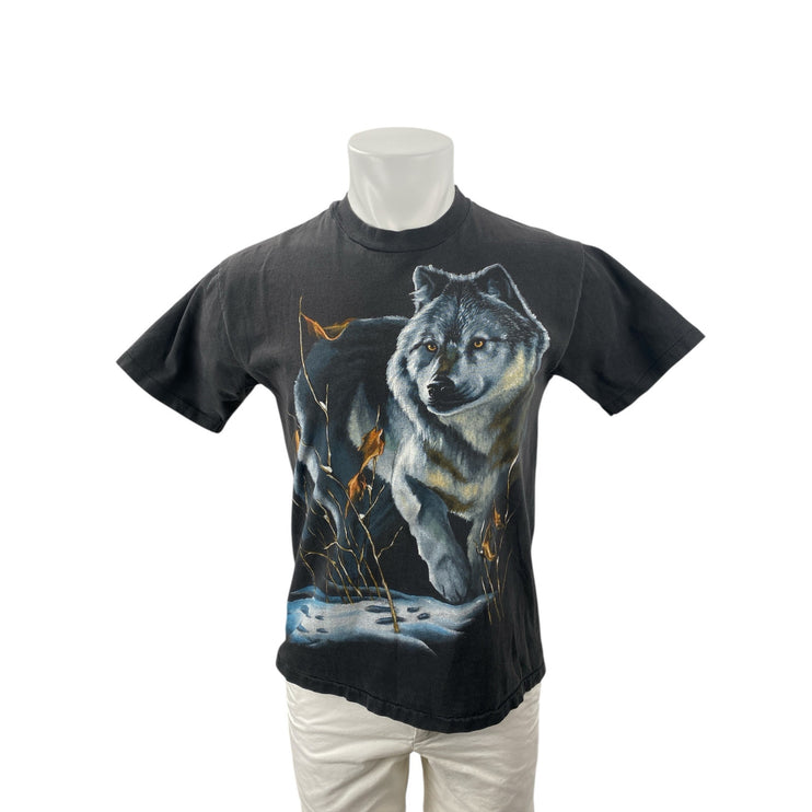 Men's Black Wolf Rabbit Graphic Print Short Sleeve Crew Neck T Shirt Tee Top M
