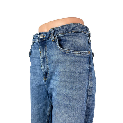 Zara Women's Blue Raw Frayed Hem High Rise Bootcut Flare Denim Jeans Pants Sz 12