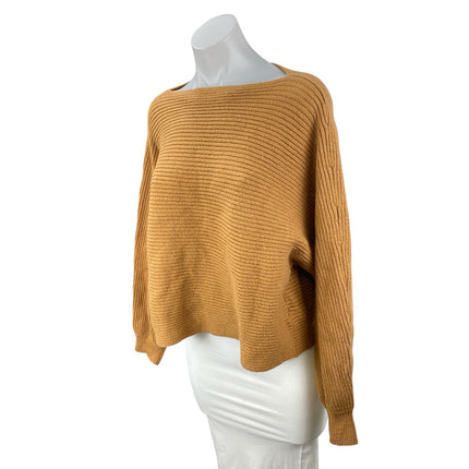 Open Edit Women's Brown Wool Boat Neck Long Sleeve Crop Sweatshirt Sweater Top L