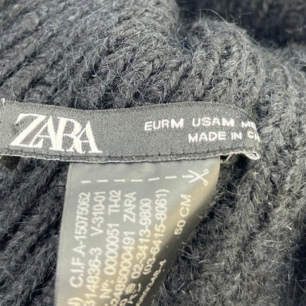 Zara Women's Black Wool Ribbed Knit Foldover Winter Snow Beanie Hat Size M