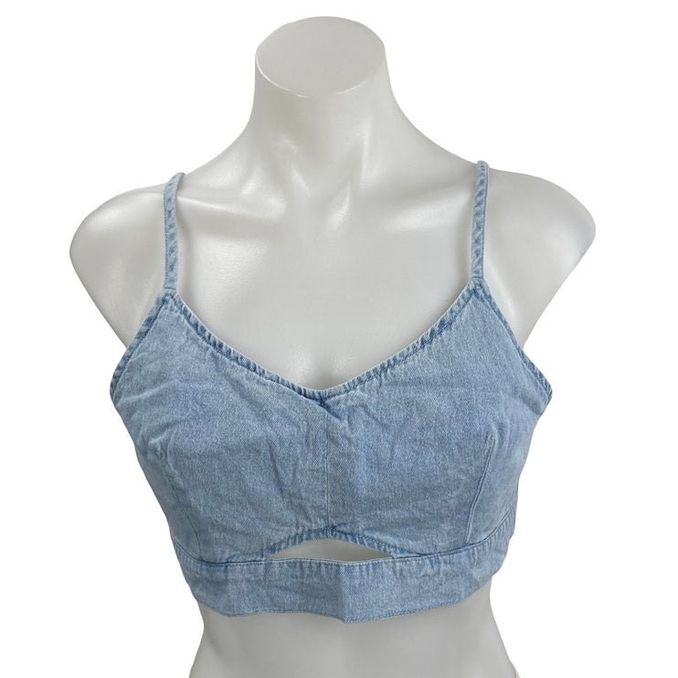 House of Harlow 1960 Blue Denim Cutout Sleeveless Bralette Crop Cami Tank Top 10