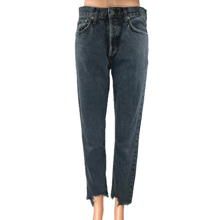 Agolde Women's Black High Waisted Raw Hem Straight Leg Denim Jeans Size 26