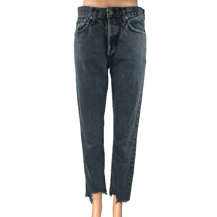 Agolde Women's Black High Waisted Raw Hem Straight Leg Denim Jeans Size 26