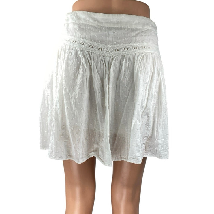 Lulus Women's White Swiss Dot Lace Ruffle Zipper Mini A-Line Flared Skirt Size S